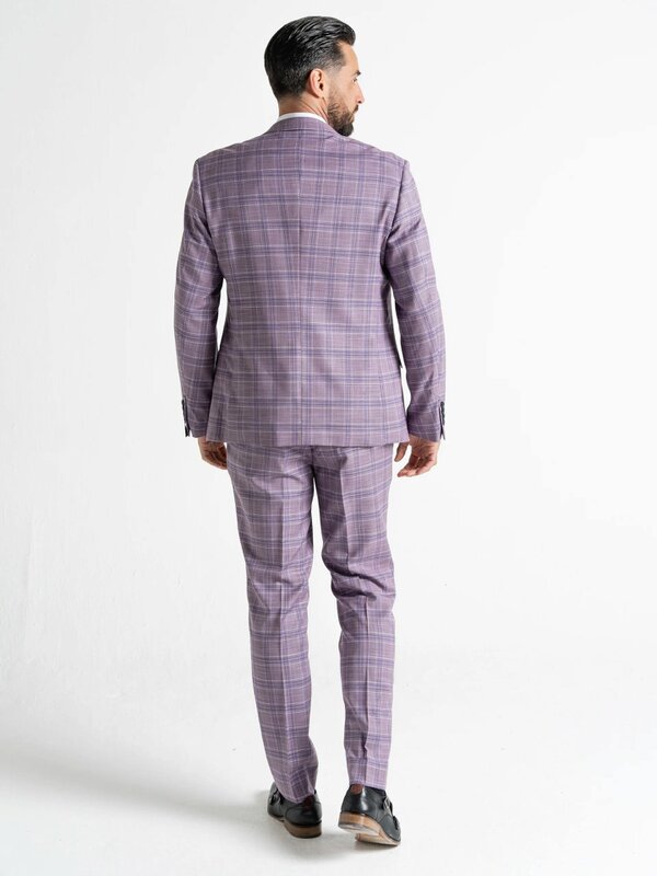 V2 Classic Kensignton Three Piece Suit - Lilac with White and Navy Blue Checks