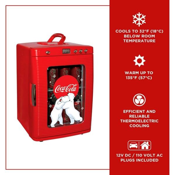 Coca-Cola 25L Mini Fridge – 28 Can Tabletop Cooler & Warmer for Drinks, Snacks or Home Use (Red)