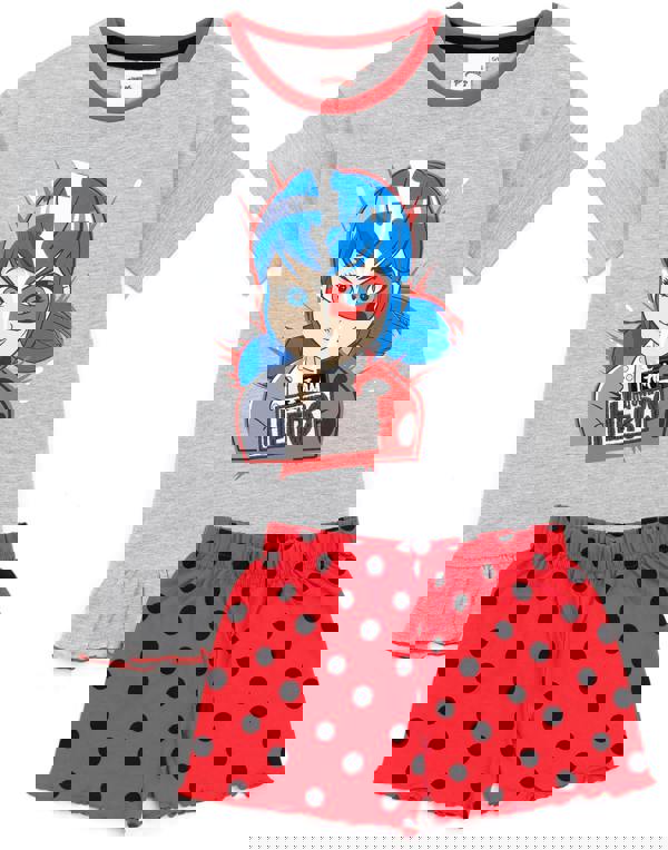 Miraculous Girls Grey Ladybug Placement Print & Polka Dot Short Sleeve Short Leg Pyjama Set