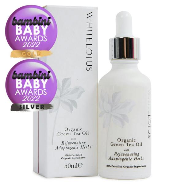 White Lotus Beauty Organic Green Tea Body Oil with Rejuvenating Adaptogenic Herbs 50mL