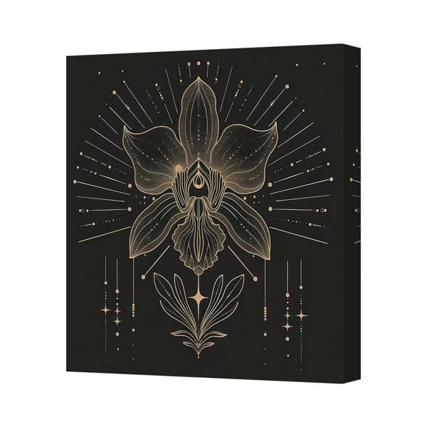Benjamin Tate Design Gold Orchid Canvas Print On Black Background Gallery Wrapped Frame