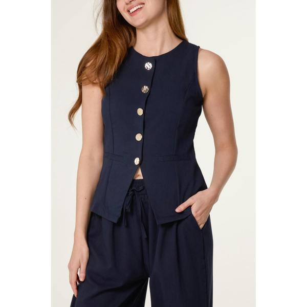 Blue Vanilla Round Neck Button Through Vest & Trouser Set
