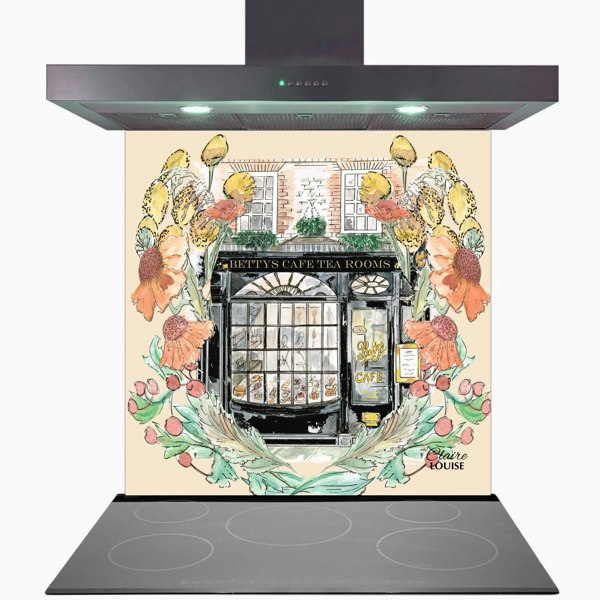 Claire Louise - Designer Bettys In Full Bloom Glass Kitchen Splashback