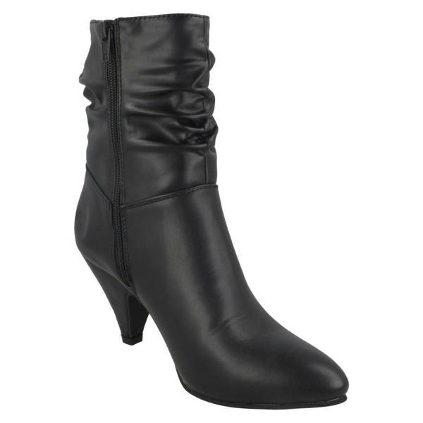 Spot On Ladies Spot On Mid Heel Rouched Ankle Boots F50897
