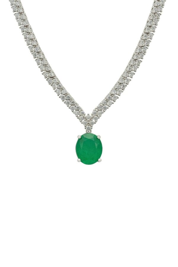 Latelita Garbo Oval Gemstone Tennis Necklace Emerald Silver