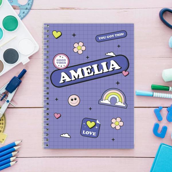 Personalised 'Good Vibes' Notebook - lifestyle shot