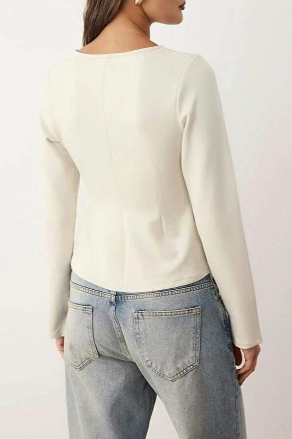 WOVCOR V-Neck Zip-Up Knitted Blouse