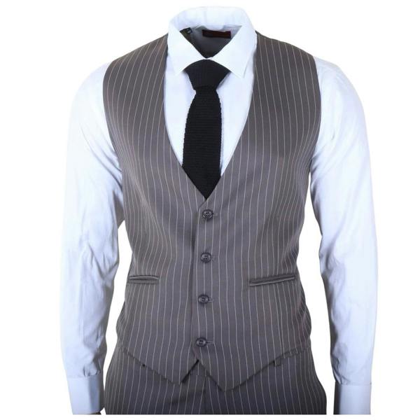 IM44 - Men's Classic Pinstripe 3 Piece Grey Suit - TruClothing.com - 6