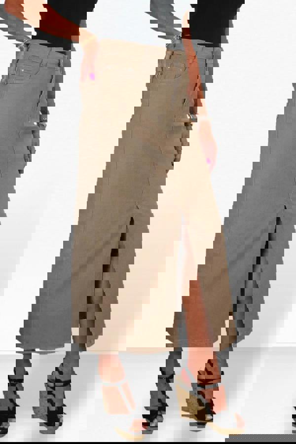 Paulo Due Women's Front Split Maxi Skirt Stretch Twill