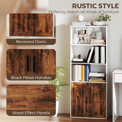Wyld Haus Selofi Wood Rustic Brown 5 Tier Bookcase With Adjustable Shelving