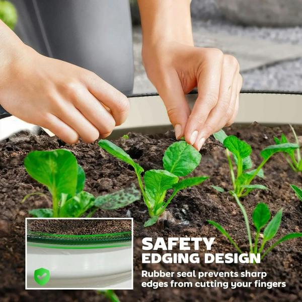 Cream white metal planter box with safety edging and snap-together side panels