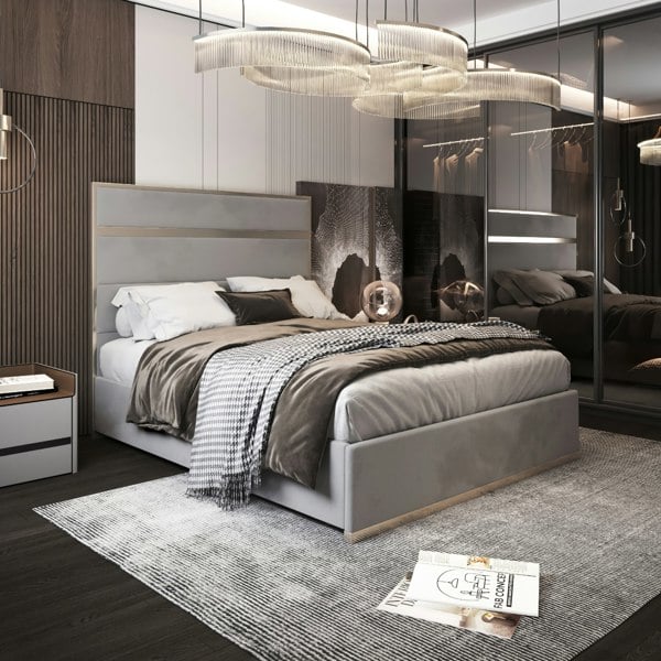 Casa Magna Bentley Upholstered Soft Velvet Metal Bed Frame - Grey