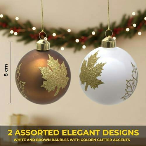 8cm Glass Christmas Baubles 12 Pack Red Maple Leaves Design Festive Tree Decorations image 6