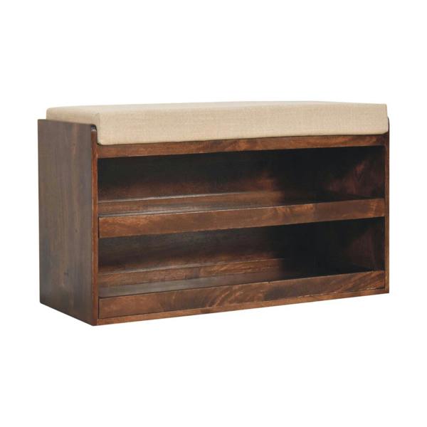 Artisan Furniture Solid mango wood California Walnut & Mud Linen Pull out Shoe Bench
