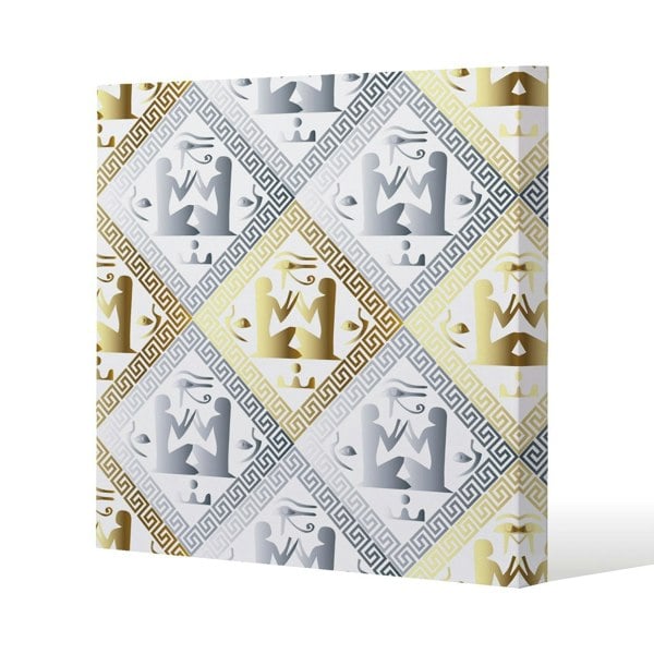 Benjamin Tate Design Egyptian Hieroglyphs in Gold & Silver Slim Style Canvas Print  75x75cm , 15mm Slim Real wood.