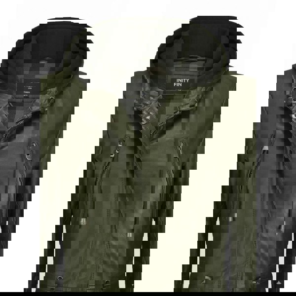 Leather Company Women's Leather Peacoat Hooded Parka Jacket Navy Blue Brown