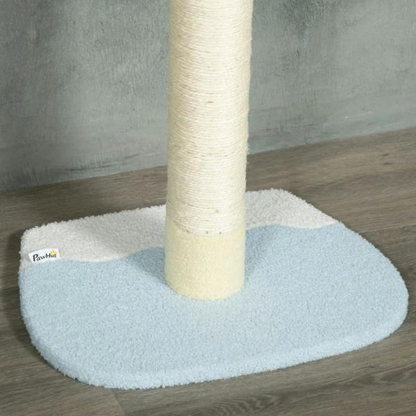Round plush-covered base with cream sisal post for a floor-to-ceiling cat tree.