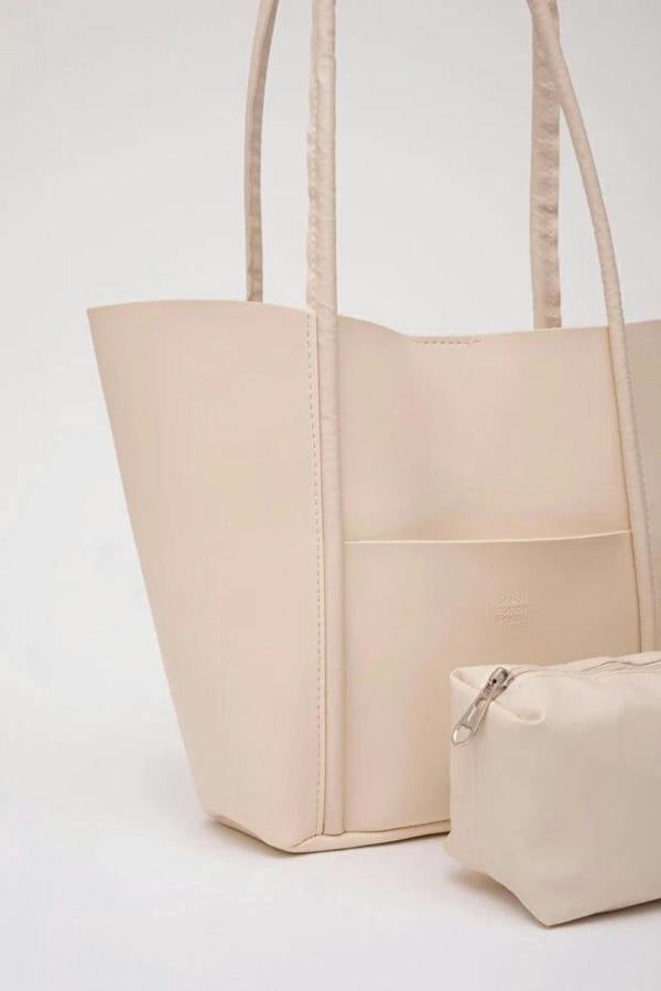 Hoxton Gal Large Faux Leather Tote & Shoulder Bag with Front Pocket, Snap Closure, and Matching Makeup Pouch