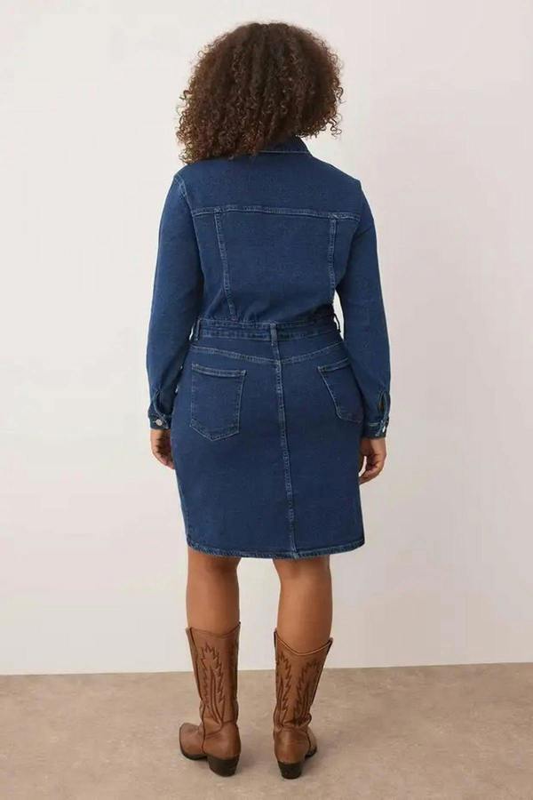 WOVCOR Shirt Collar Denim Plus Size Dress