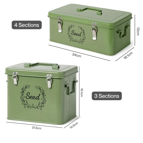 TOQUE Seed Storage Box Organiser Compartment Metal Seed Storage Green