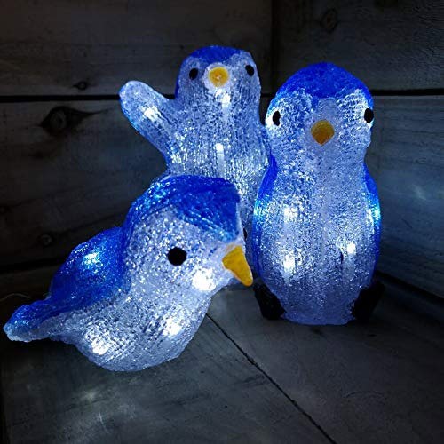Samuel Alexander 23cm Set of 3 Acrylic Ice White LED Penguins Indoor Outdoor Christmas Decoration