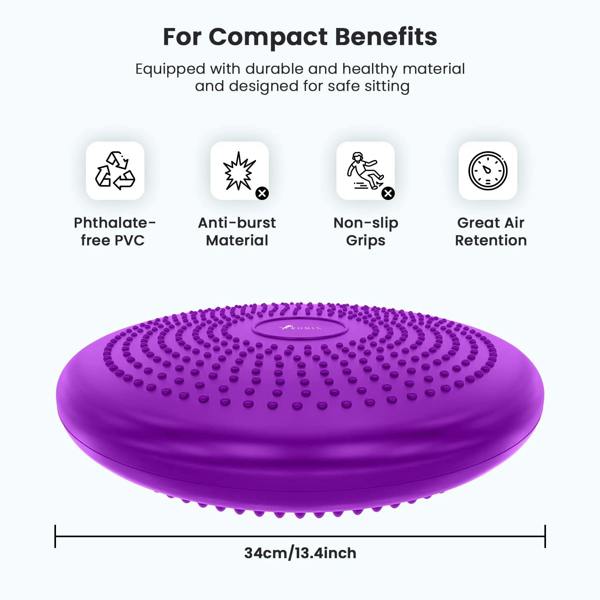 ROMIX Wobble Cushion, 34cm Inflatable Balance Disc with Pump for Core Training and Sitting Posture Support