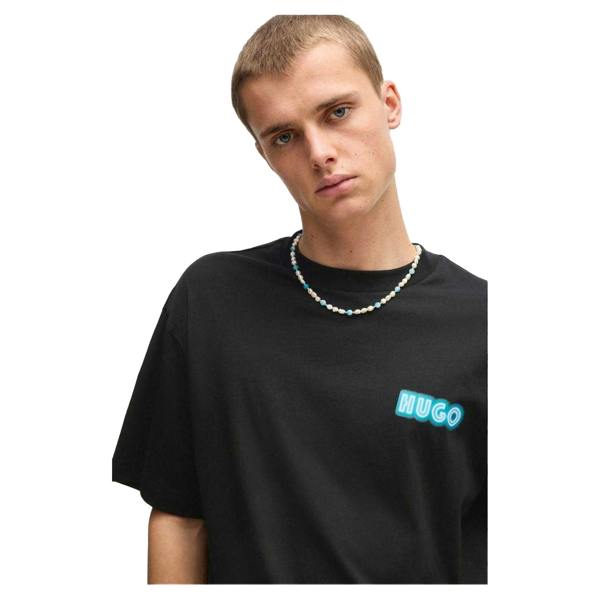 Hugo Mens Duwood Back Print Cotton Regular T-Shirt - Black - 