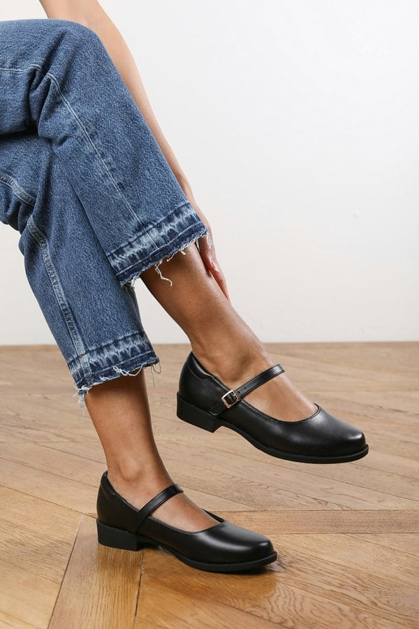 Where's That From Bailey Classic Mary Jane Pumps in Black Faux Leather