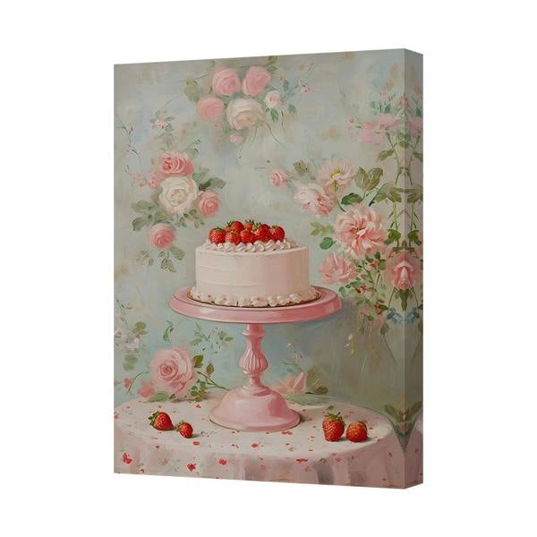 Benjamin Tate Design Pastel Floral Cake On Pink Cake Stand Canvas Wall Art