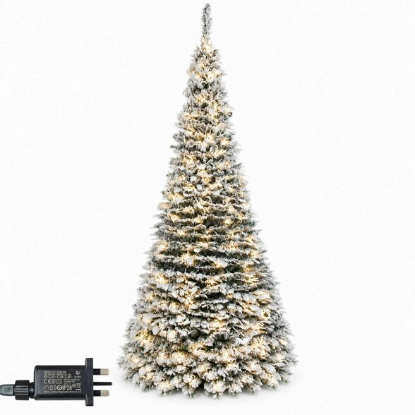 Shatchi 4ft to 6ft Pre-Lit Flocked Pop Up Christmas Tree with Warm White LED Lights