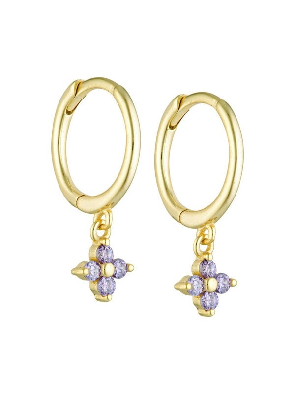 Gold Trip Amethyst Crystal Flower Huggie Hoops