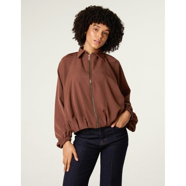 Blue Vanilla Drape Puffball Zipper Jacket