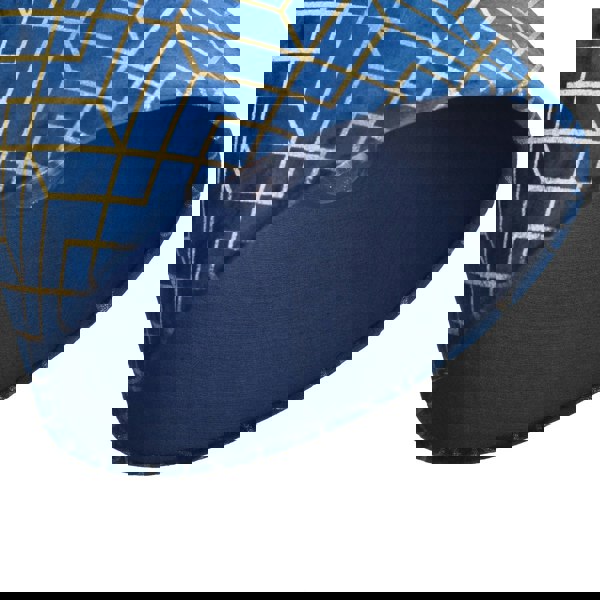 Navy Blue Velvet Lamp Shade with Geometric Design in Metallic Gold Foil Lines Image 3