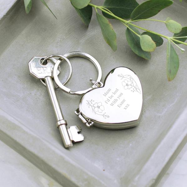 Abode Home & Gifts Personalised Floral Heart Photo Frame Keyring