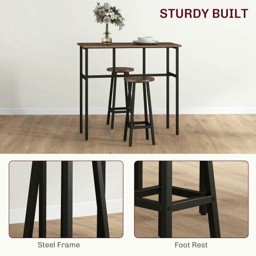 Bobobiy 6-Piece Bar Table Set, Counter Height Kitchen Dining Set with 2 High Tables & 4 Stools, Rustic Brown