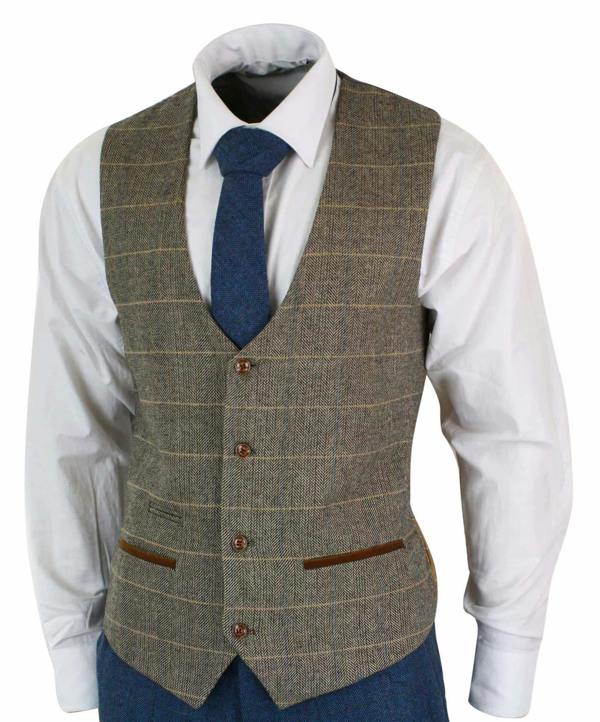 Marc Darcy Mens 3 Piece Blue Tweed Vintage Suit