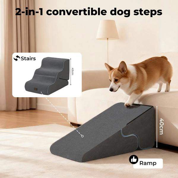 Skylos 2 in 1 Dog Ramp 3 Step Pet Stairs Ladder Foam Non Slip Washable Cover