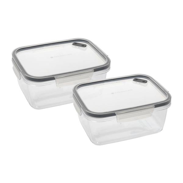 MasterClass Eco-Snap 800ml Recycled Food Container Set, Set of 2 Rectangular Plastic Food Storage Boxes