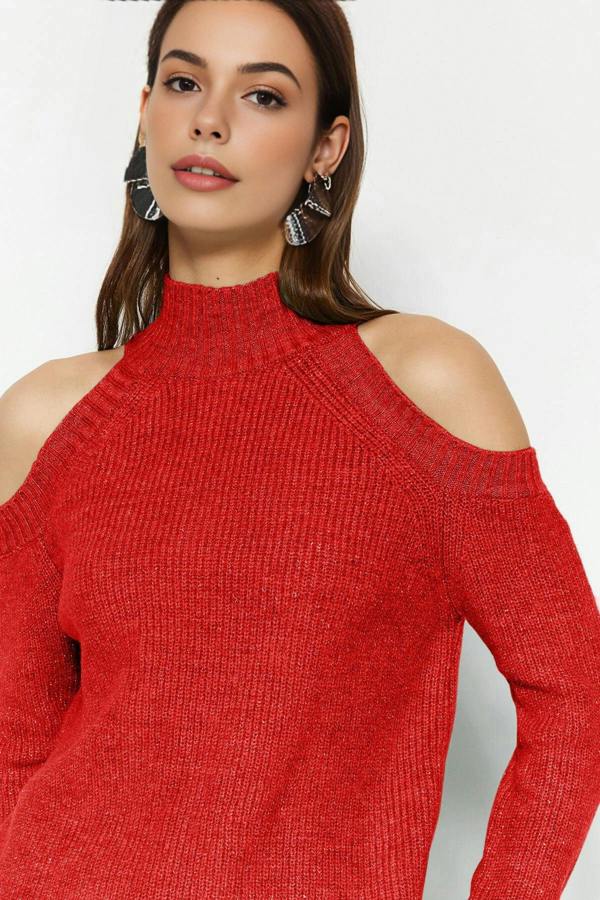 WOVCOR Glittery Knit Sweater with Cut-Out Detail
