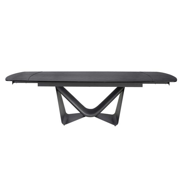 Angel Cerdá Extendable barrel oval dining table in black glass, steel, dark grey fiberglass and metal 1196