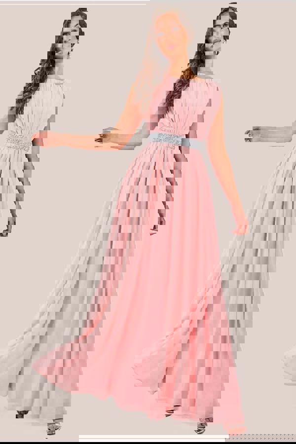 Chiffon Maxi With Embellished Belt - Peach DR3472