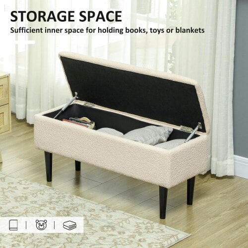 Wyld Haus Nevano Boucle Cream Storage Ottoman Teddy Fleece