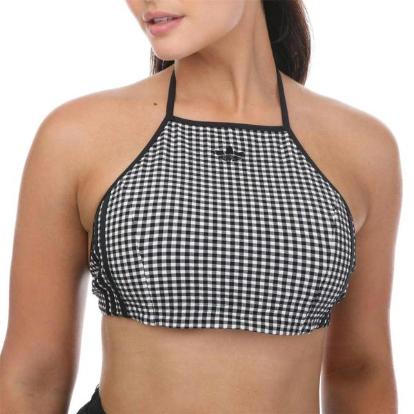 Adidas Womens/Ladies Originals Gingham Cropped Halter Top - White/Black - 