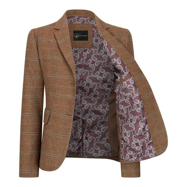 TruClothing Women's Oak Brown Tailored Fit Tweed Blazer in Herringbone Check