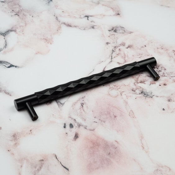 Handle & Home Black Solid Brass Diamond Knurled Handle & Coordinating Knob
