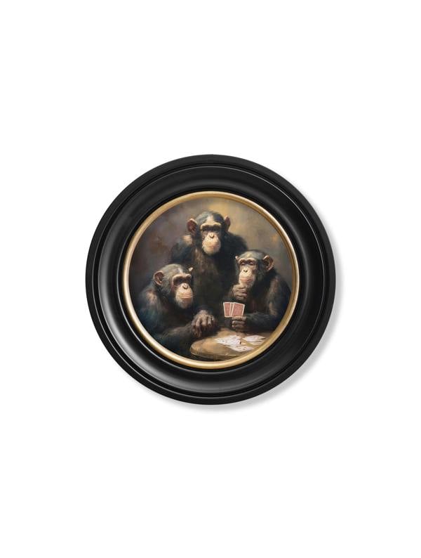 Exceptional Art The Card-Playing Chimps -  Oxford Round Frame