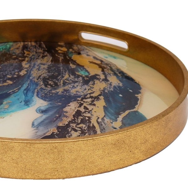 Maison des Cadeaux Round Gold Agate Theme Coffee Table Tray