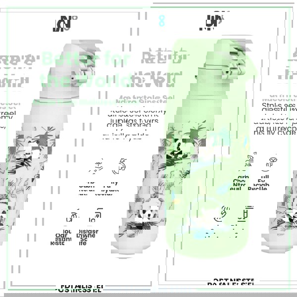 ION8 Leak Proof Kids Water Bottle, Stainless Steel, Pandas, 400ml (13oz)