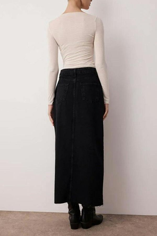 WOVCOR Slit Maxi Denim Skirt
