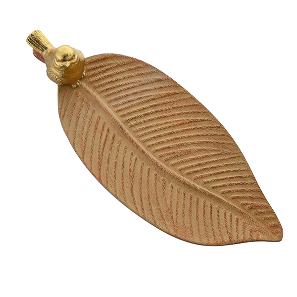 Hestia Wood Effect Trinket Dish with Gold Bird
